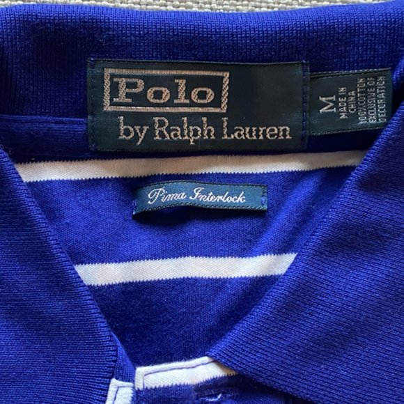 Polo New Men's Blue Dolphin/White Stripe & Pink/Blue Stripe Pima Interlock Shirt - Picture 14 of 15